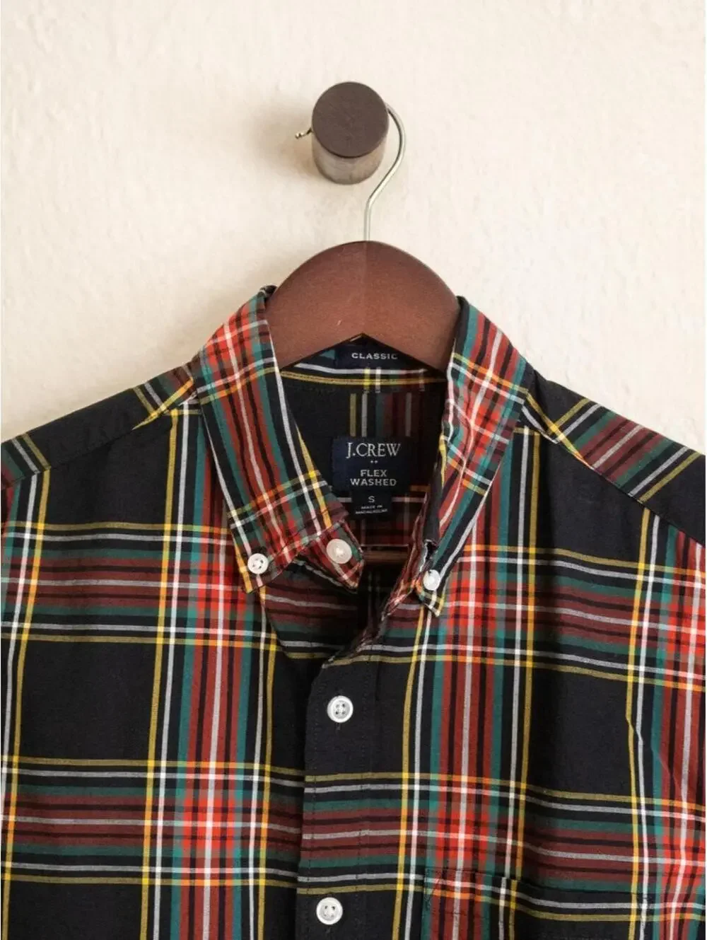 J.Crew Flex Washed Classic Fit Black Tartan Plaid Button Down Shirt Men’s Small